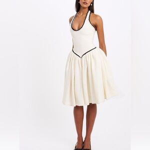 Natalie U Neck Halter Drop Waist Tweed Midi
Dress